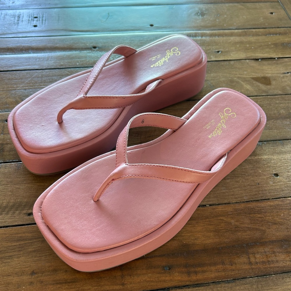 Seychelles Sunflower Pink Platform Summer Thong Sandals 6